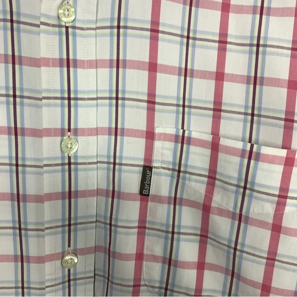 Barbour Men’s Size Medium The Sporting Shirt Short Sleeve Lightweight Plaid Blue - Picture 3 of 7